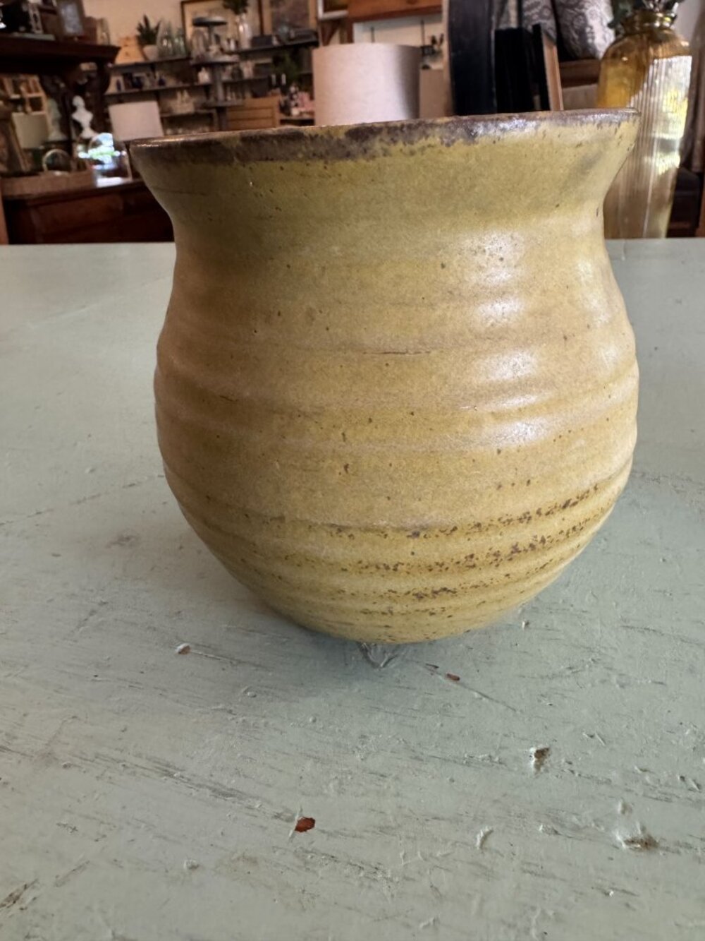 Handcrafted Stoneware Pottery Vase w Abstract Earth Tone Design Ribbed Texture - Picture 4 of 8